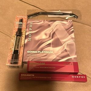 Morphe Eyeshadow Palette, Lip Liner, Lip Glass, cream Eyeshadow Pen, Brow Brush